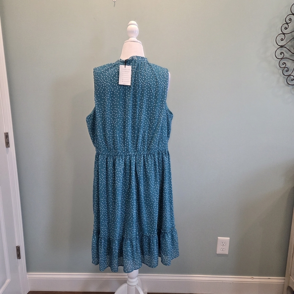 Pinup Fashion Teal Polka Dot Sleeveless Midi Dress Size 22 Ruffle - Picture 5 of 15